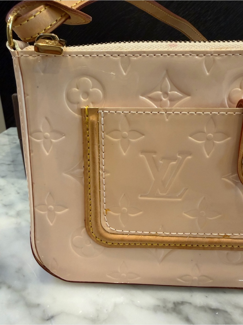 LOUIS VUITTON Marshmallow Monogram Vernis Mallory Square Bag - Picture 8 of 14